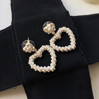 Chanel Pearl Heart Drop Earrings Gold view 6