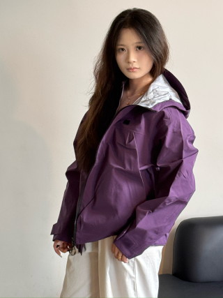 Purple Oversized Windbreaker Jacket with Reflective Lining view 3