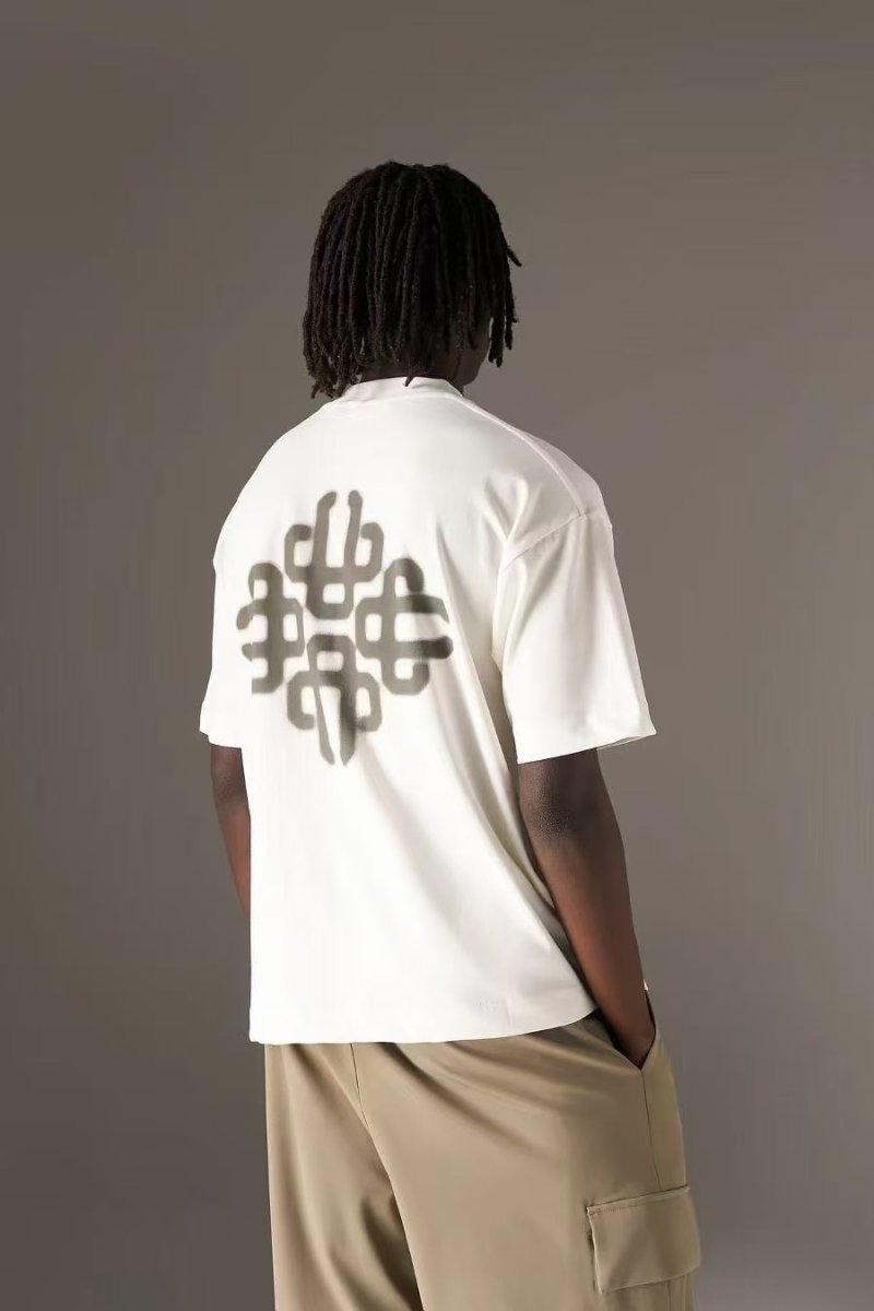 White Short Sleeve T-Shirt with Geometric Back Print