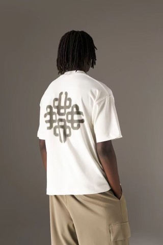White Short Sleeve T-Shirt with Geometric Back Print view 1