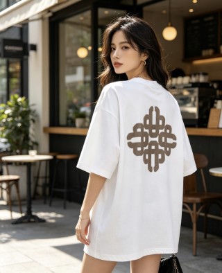 White Short Sleeve T-Shirt with Geometric Back Print view 2