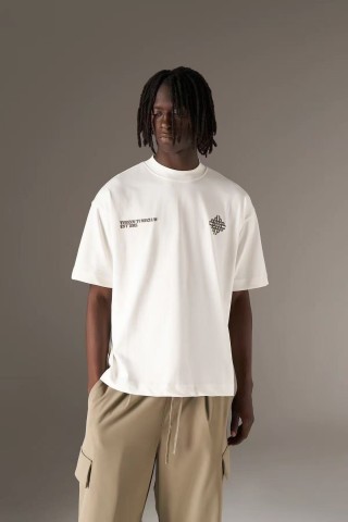 White Short Sleeve T-Shirt with Geometric Back Print view 3