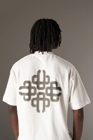 White Short Sleeve T-Shirt with Geometric Back Print view 5