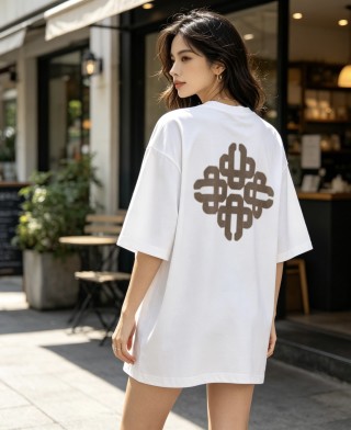 White Short Sleeve T-Shirt with Geometric Back Print view 6