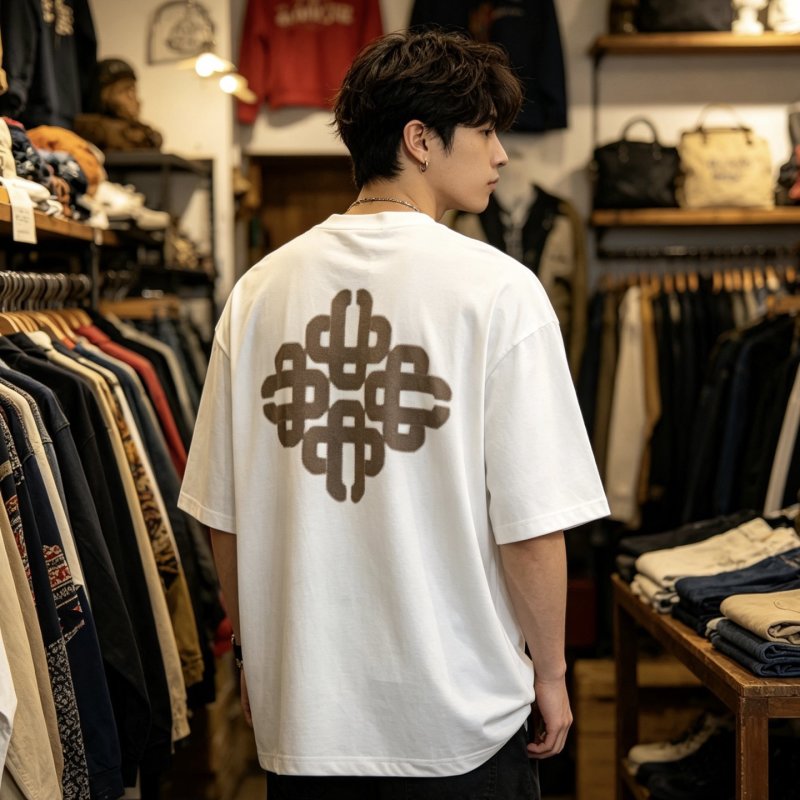 White Short Sleeve T-Shirt with Geometric Back Print view