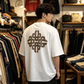 White Short Sleeve T-Shirt with Geometric Back Print view 8