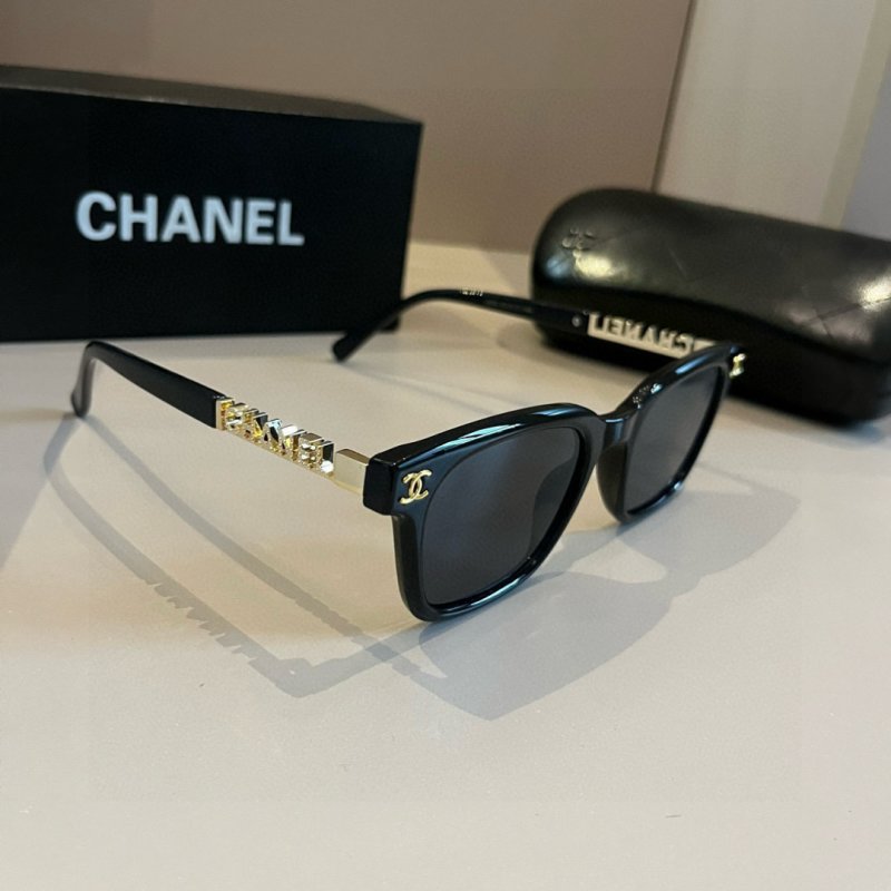 Chanel Black Square Sunglasses with Gold Chain Detail