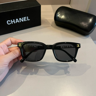 Chanel Black Square Sunglasses with Gold Chain Detail view 3