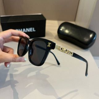 Chanel Black Square Sunglasses with Gold Chain Detail view 5