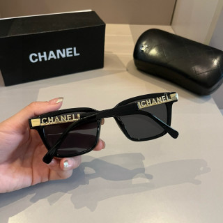 Chanel Black Square Sunglasses with Gold Chain Detail view 6