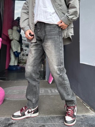 Vintage Washed Gray Straight-Leg Denim Jeans view 1