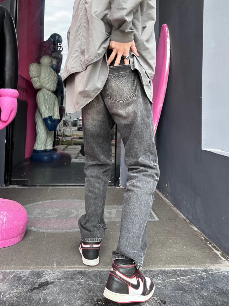 Vintage Washed Gray Straight-Leg Denim Jeans view