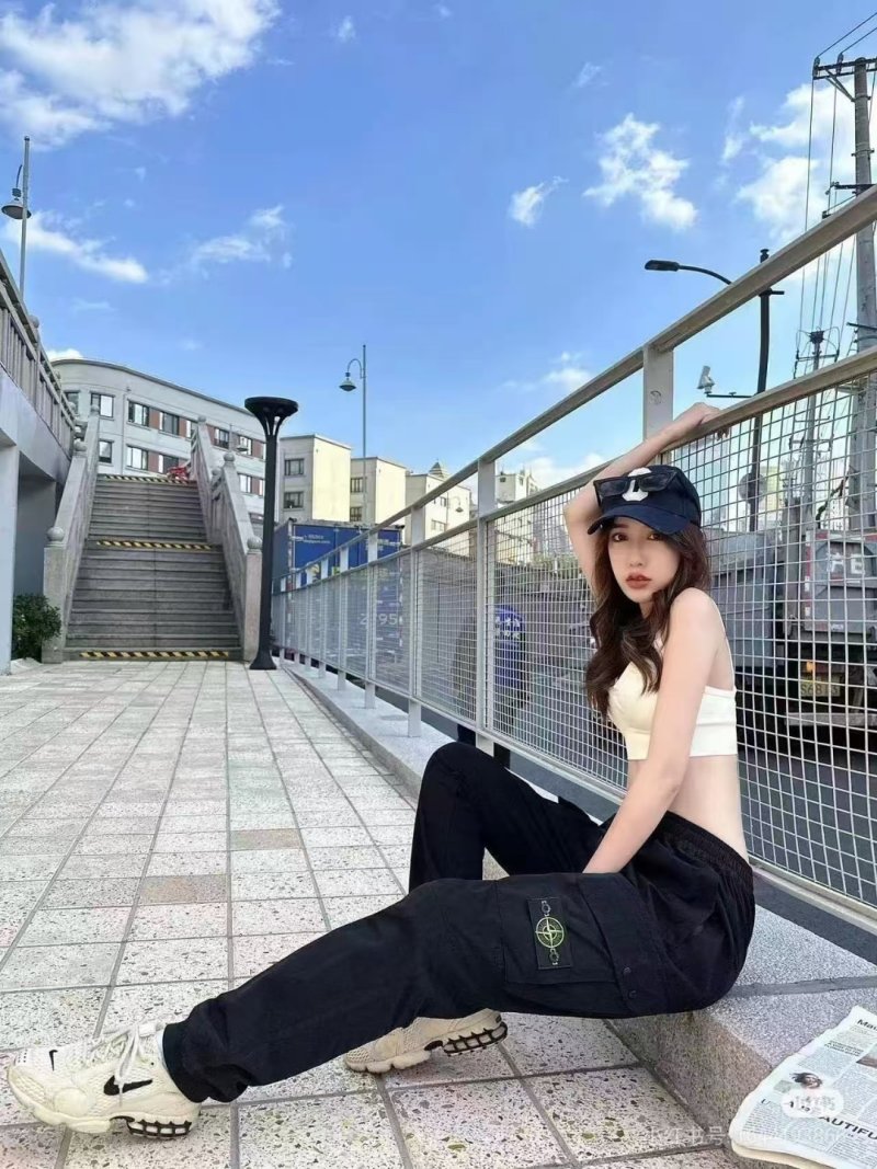 Stone Island Black Cargo Pants with Compass Badge