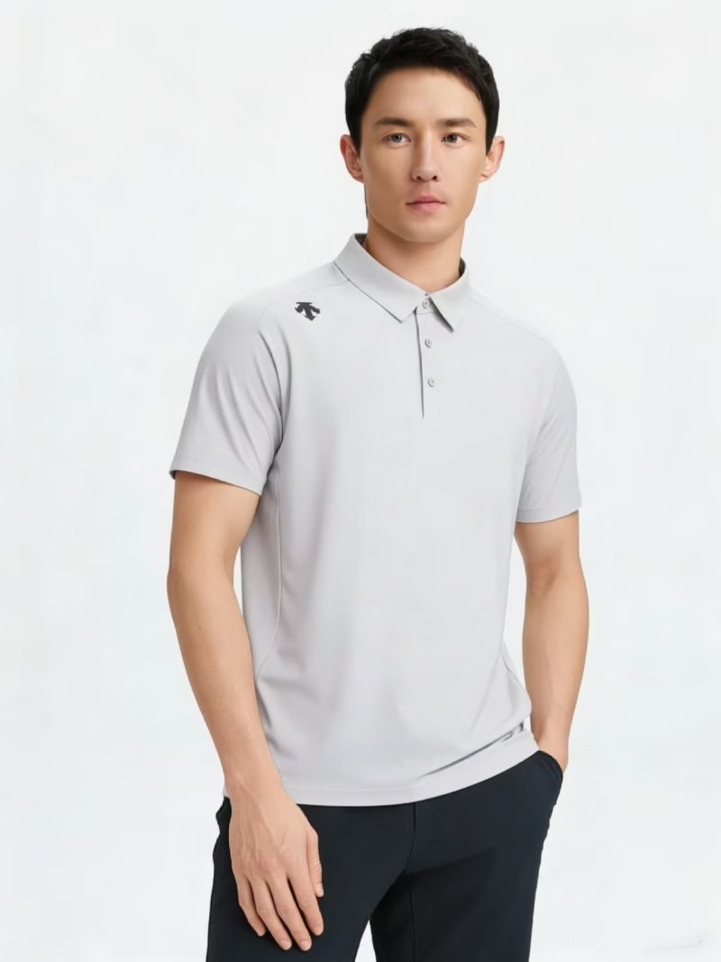 Descente Silicone Logo Sport Polo Shirt Grey