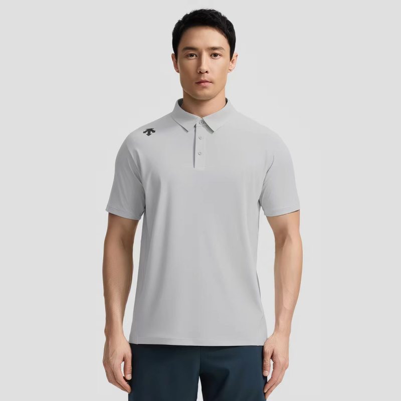 Descente Silicone Logo Sport Polo Shirt Grey view