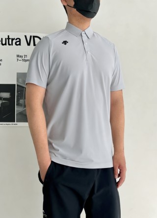 Descente Silicone Logo Sport Polo Shirt Grey view 5