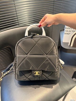 Chanel 25N Quilted Nylon Backpack - Olive view 3