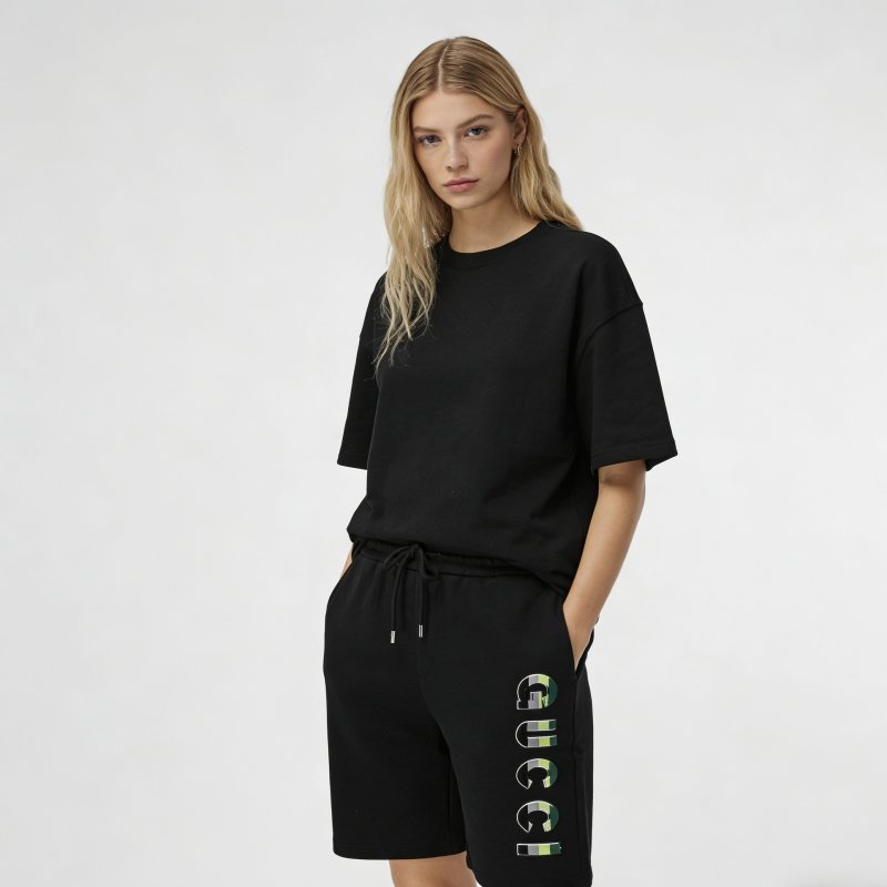 Gucci Black Drawstring Shorts with Logo Print