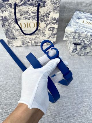 Dior CD Buckle Slim Belt – Royal Blue Leather view 7