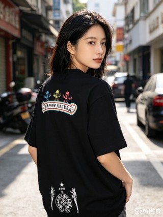 Black Graphic Skull T-Shirt with Colorful Outline view 2