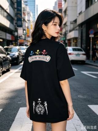Black Graphic Skull T-Shirt with Colorful Outline view 3