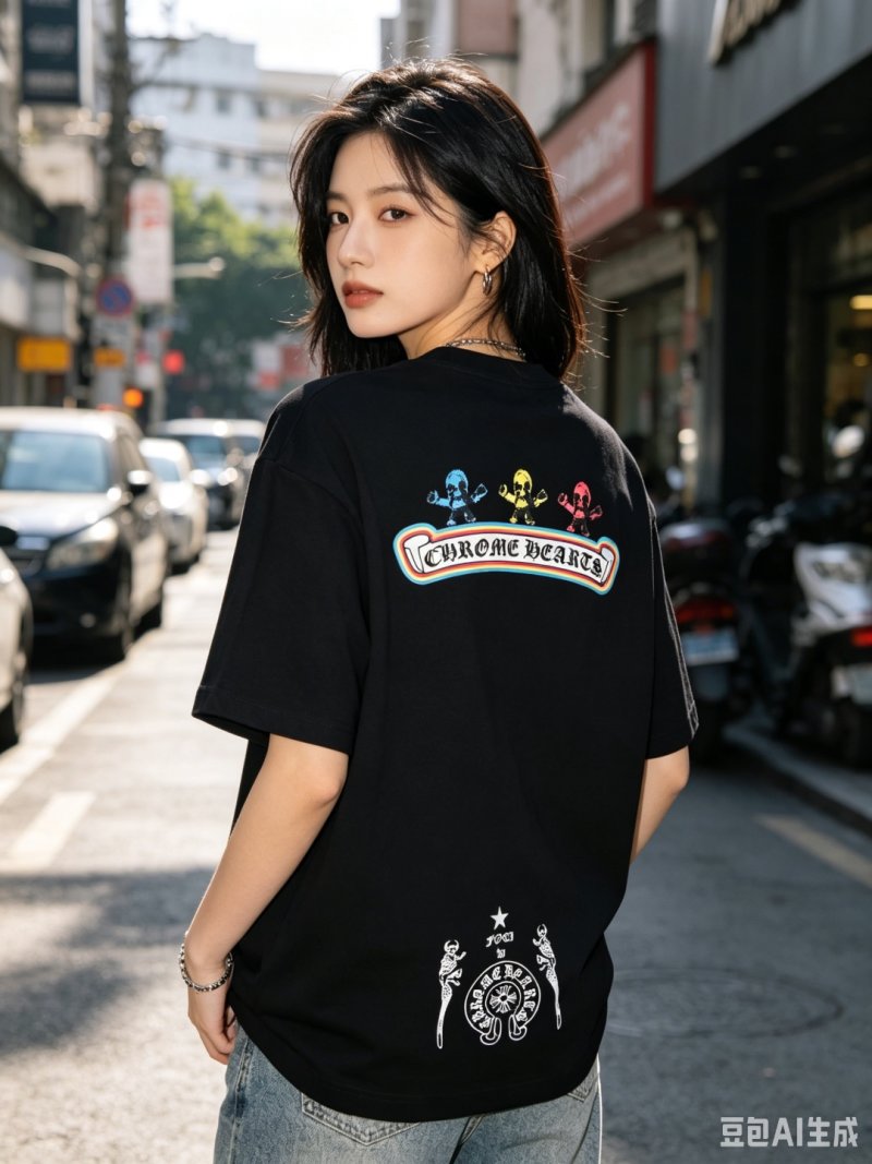 Black Graphic Skull T-Shirt with Colorful Outline view