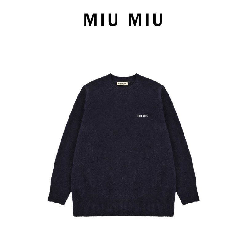 Navy Crew Neck Knit Sweater with Embroidered Logo view
