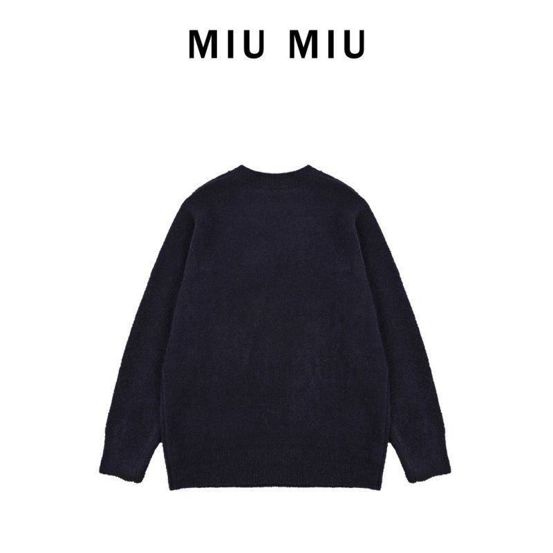 Navy Crew Neck Knit Sweater with Embroidered Logo view