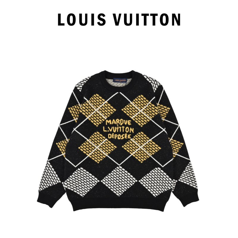 Louis Vuitton Damier Argyle Knit Sweater Black Gold