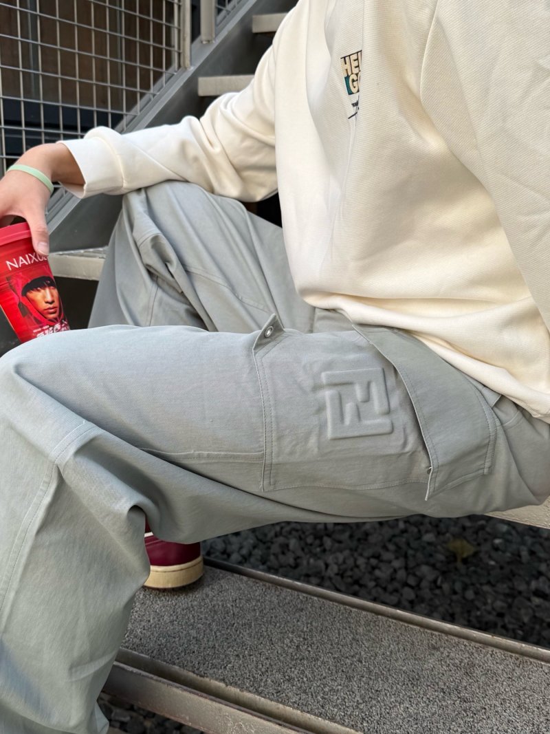 Fendi Grey Monogram Relaxed Fit Pants