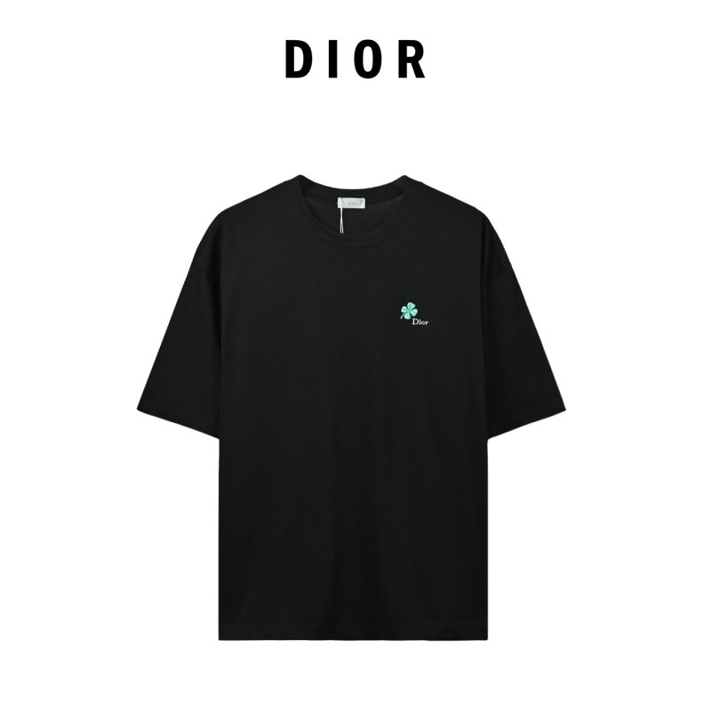 Black Short Sleeve T-Shirt with Green Clover Embroidery view