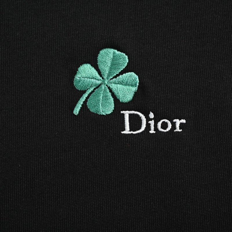 Black Short Sleeve T-Shirt with Green Clover Embroidery view