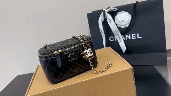 Chanel Black Quilted Camera Bag with Gold Chain Strap video