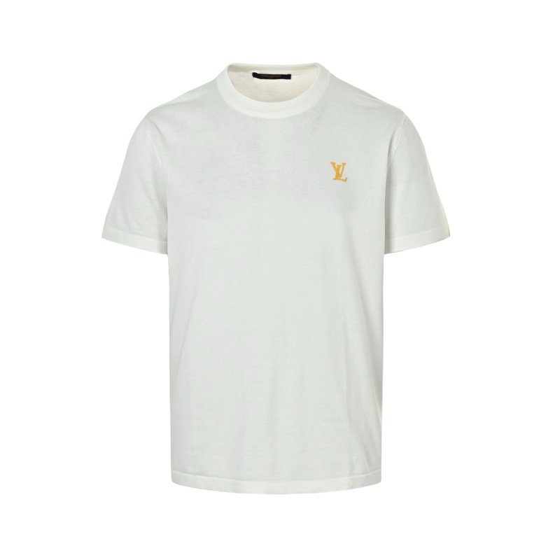 Louis Vuitton White Crew Neck T-Shirt with Gold LV Logo view
