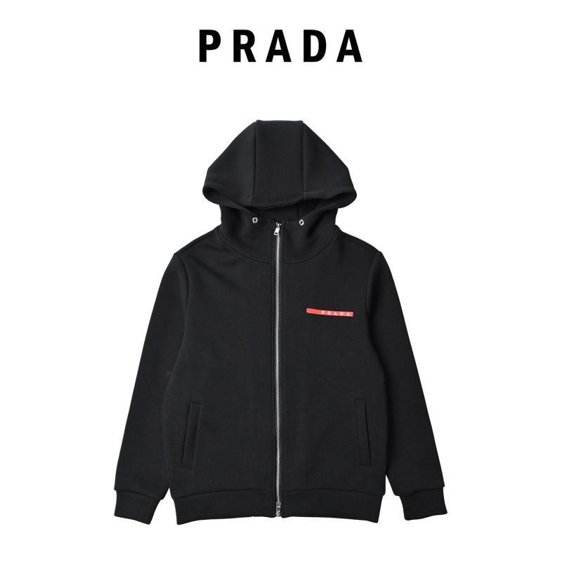 Essentials Black Zip-Up Jacket with Red Stripe Detail view