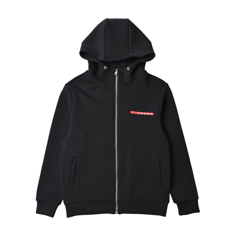 Essentials Black Zip-Up Jacket with Red Stripe Detail view