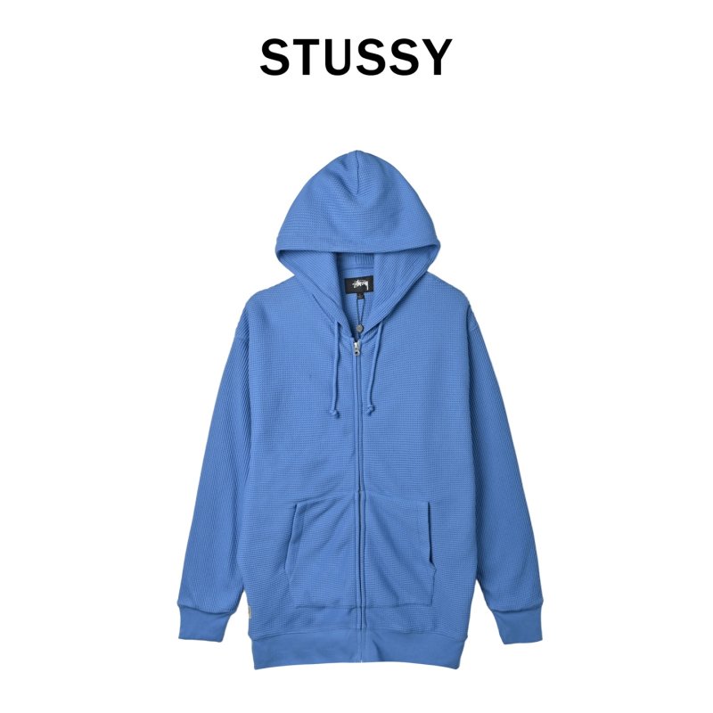 Blue Waffle Knit Zip Hoodie view