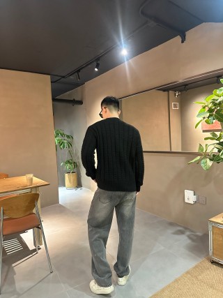 Stone Island Black Cable Knit Crew Neck Sweater view 4