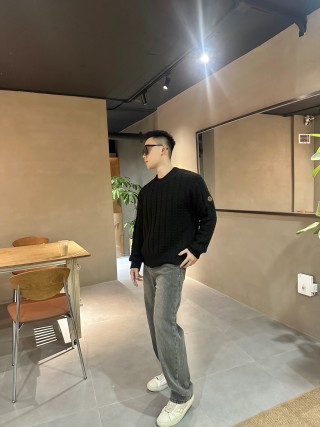 Stone Island Black Cable Knit Crew Neck Sweater view 5