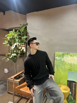 Stone Island Black Cable Knit Crew Neck Sweater view 8