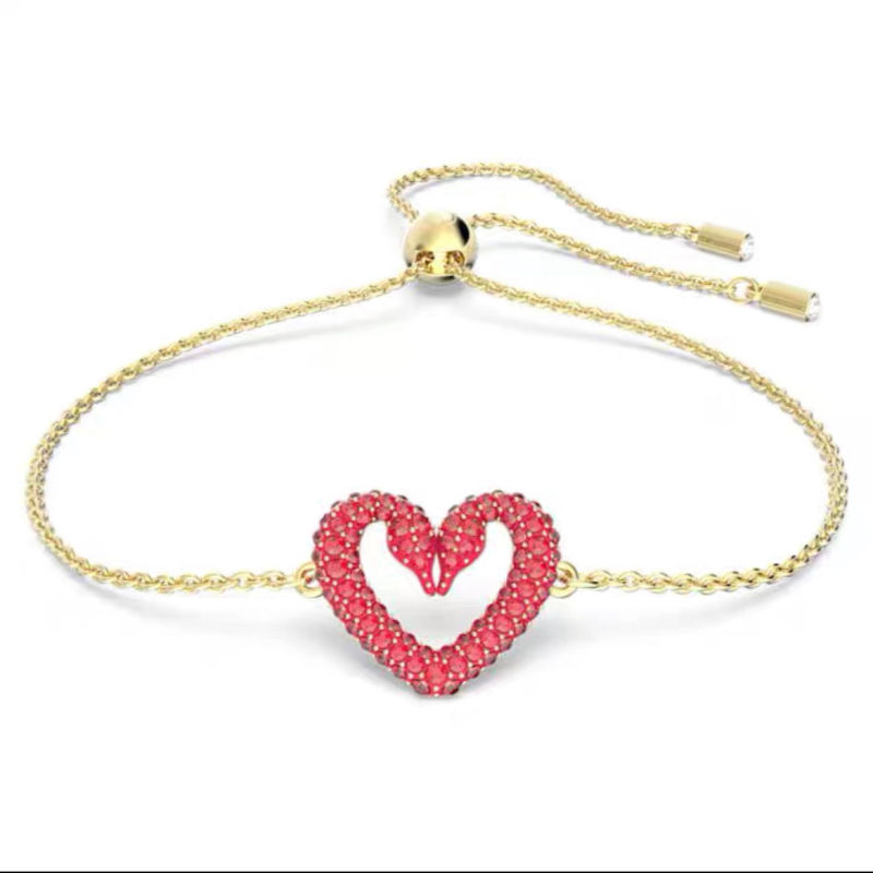 Swarovski Infinite Love Crystal Swan Heart Bracelet Red Gold