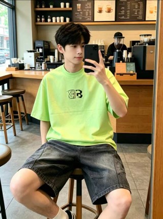 Balenciaga Neon Yellow Logo T-Shirt view 2