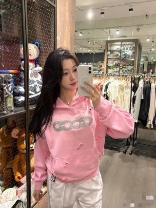 Pink Chain Graphic Distressed Hoodie view 1