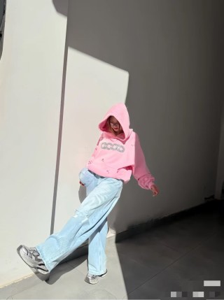 Pink Chain Graphic Distressed Hoodie view 2