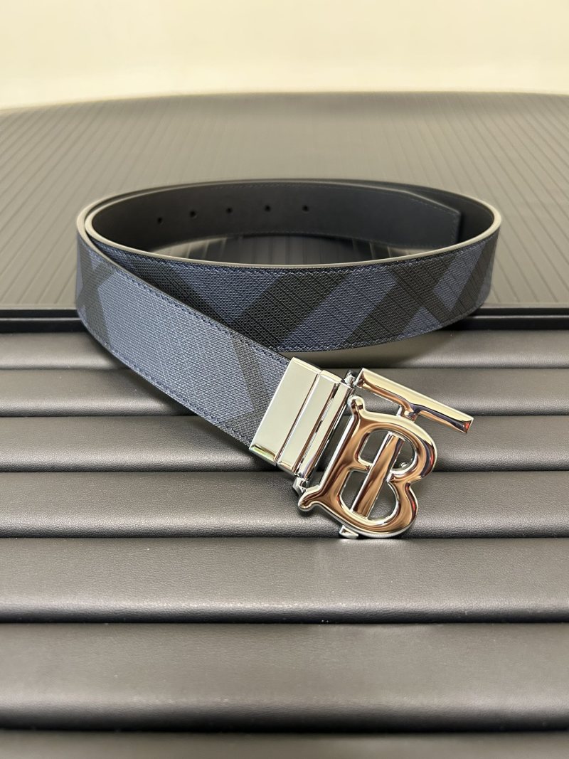 Burberry London Check Canvas Belt with Monogram Buckle - Blue