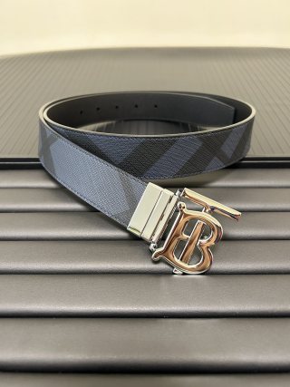 Burberry London Check Canvas Belt with Monogram Buckle - Blue