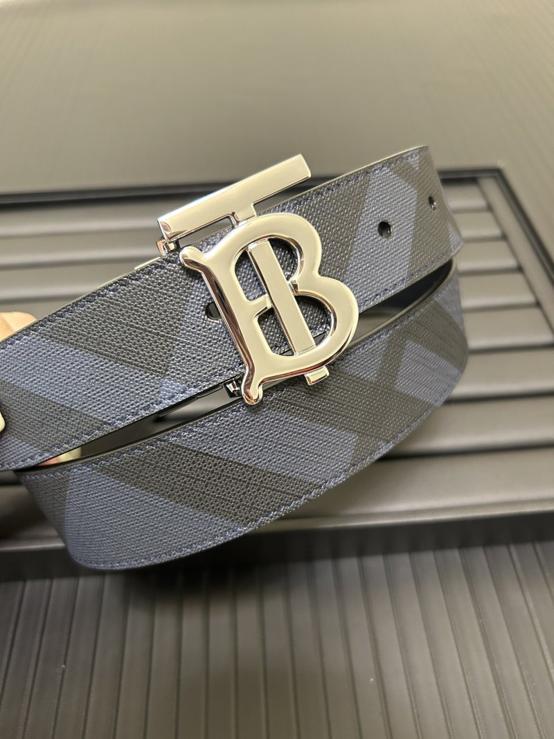 Burberry London Check Canvas Belt with Monogram Buckle - Blue view