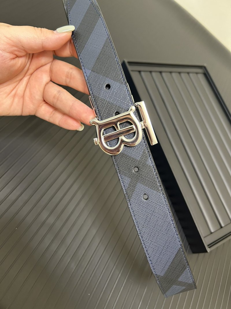 Burberry London Check Canvas Belt with Monogram Buckle - Blue view