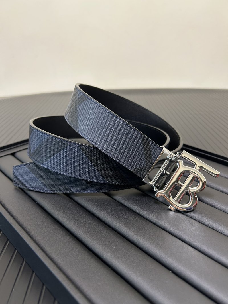 Burberry London Check Canvas Belt with Monogram Buckle - Blue view