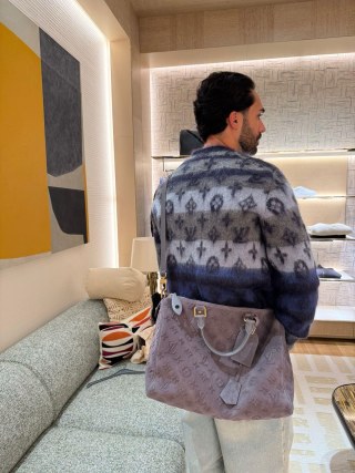 Oversized Geometric Jacquard Cardigan – Navy Blue & White view 8